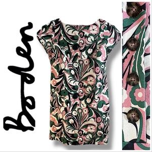 Boden Pink & Green Floral Cap-Sleeve Dress